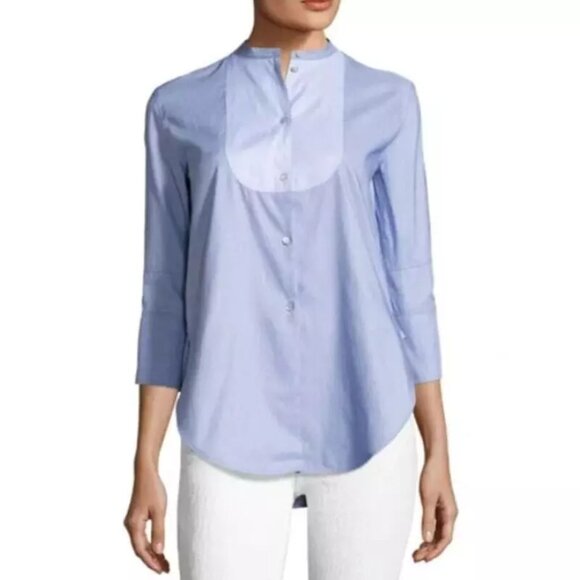 Helmut Lang Poplin Top Womens Blue Pin-Striped Size M - Picture 2 of 13